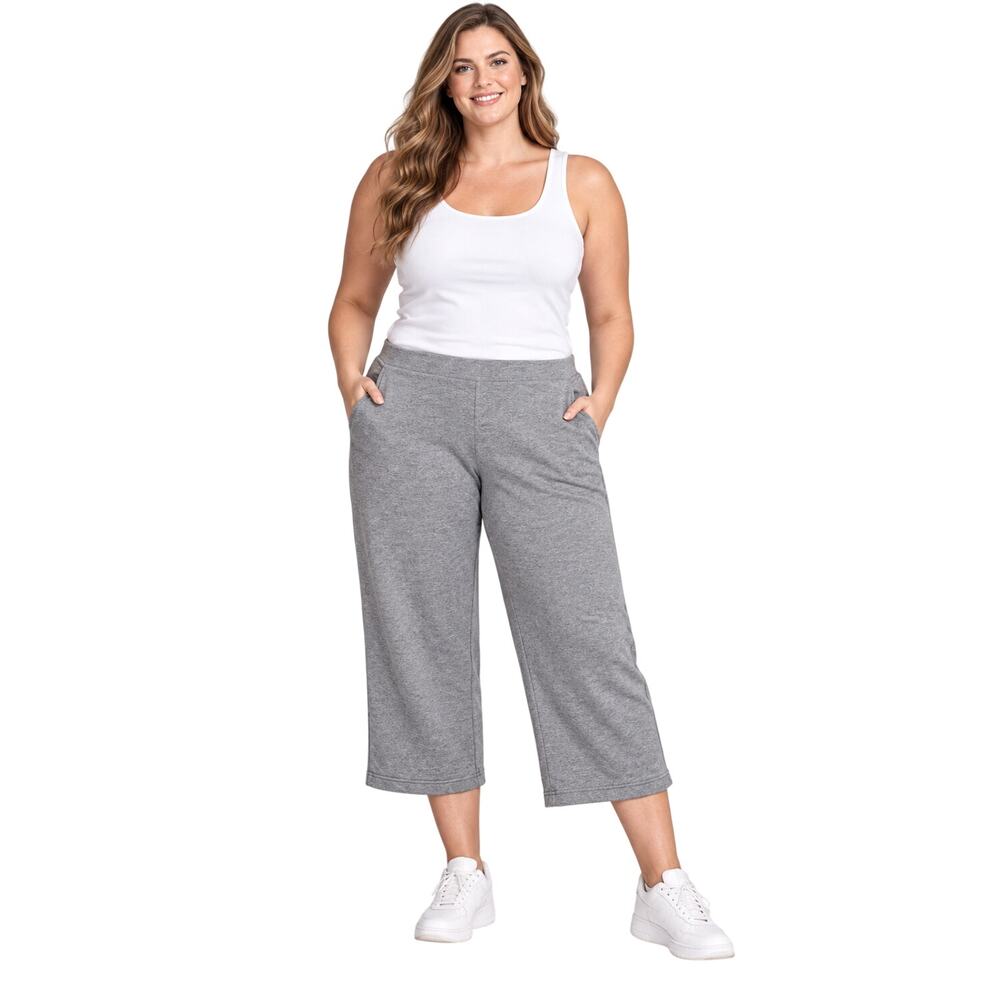 J jill pima cotton wide leg grey lounge comfort pull on pants w/ pockets L TALL